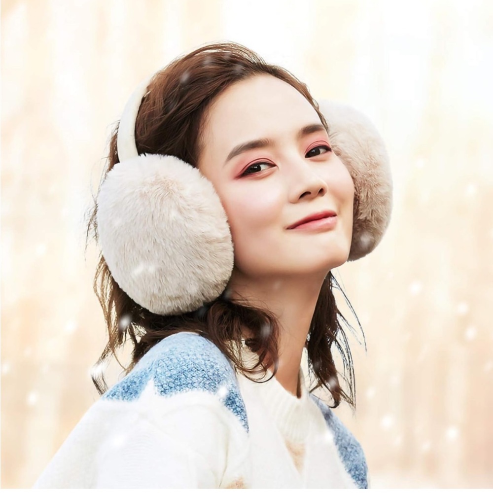 💕 Faux Fur Taupe Foldable Trendy Oversized One Size Earmuffs New - Picture 5 of 10